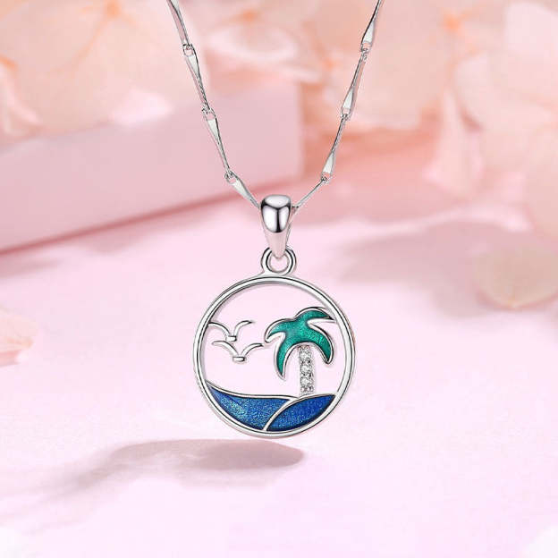 S925 Slow Down and Breath Palm Tree Necklace