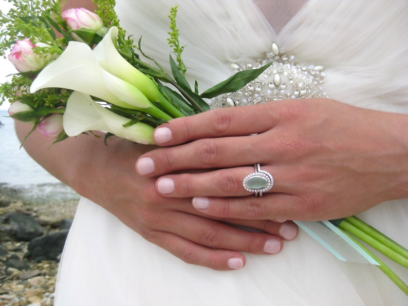 S925 Thalassophile Oval Diamond Sea Glass Ring