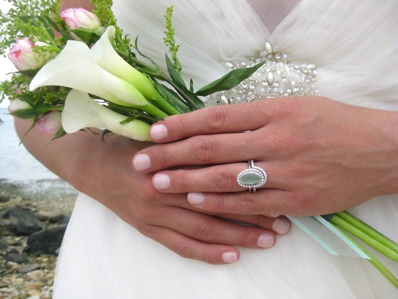 S925 Thalassophile Oval Diamond Sea Glass Ring