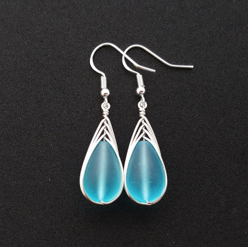 S925 Teardrop Sea Glass Earrings