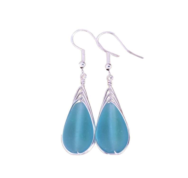 S925 Teardrop Sea Glass Earrings