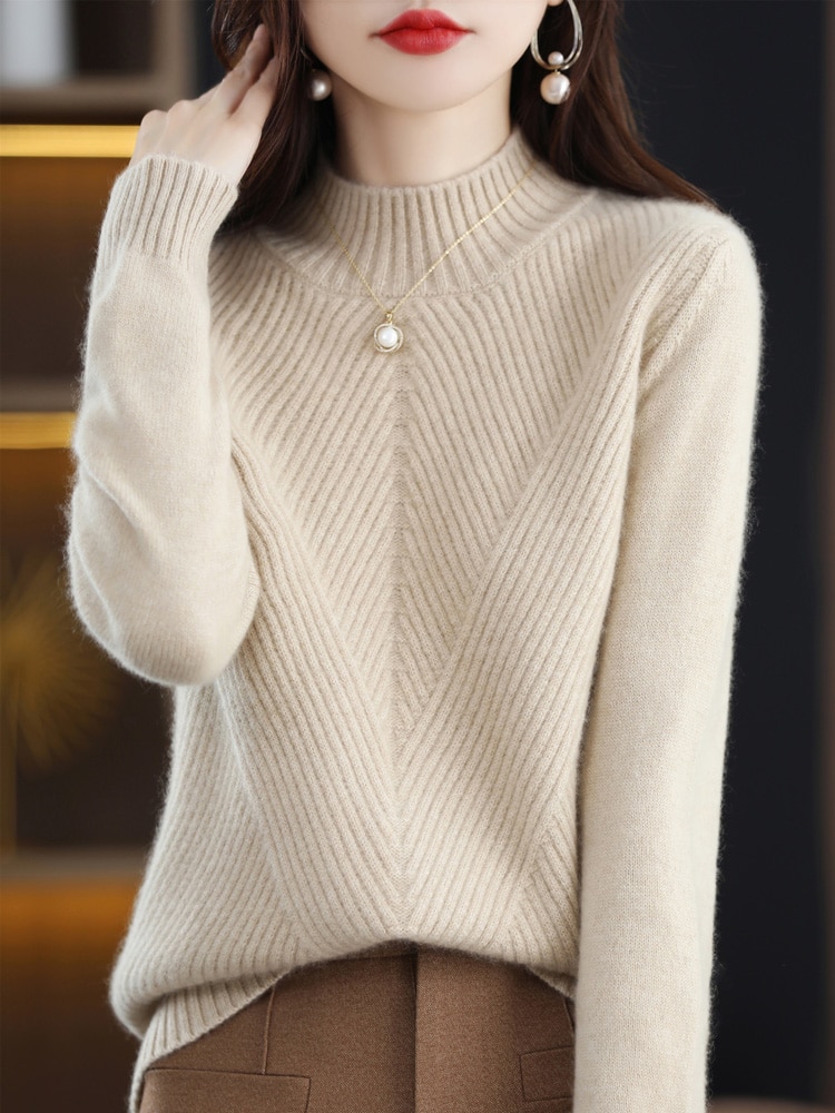 Cashmere Sweater Women's Turtleneck Knitted Sweaters 100% Merino Wool