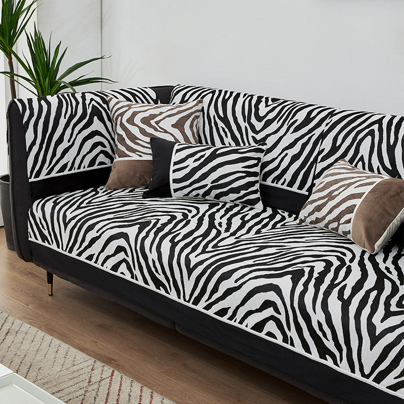 Wild Zebra Print Chenille Furniture Protector Sofa Cover