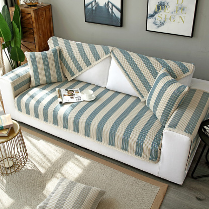 Cotton Linen Stripe Anti-scratch Furniture Protector Sofa Cover