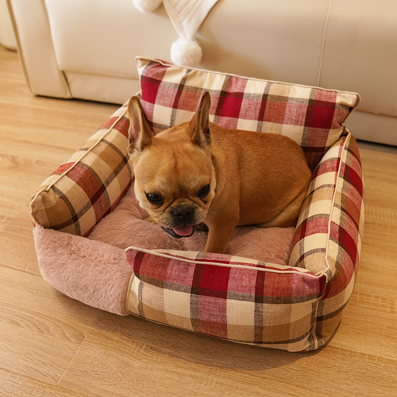 Canapé-lit pour chien toutes saisons à carreaux vintage avec