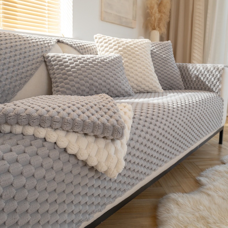 Honeycomb Plush Thickened Non-slip Sofa Cover
