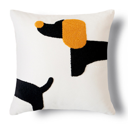 Embroidered Dachshund Pattern Sofa Cushion
