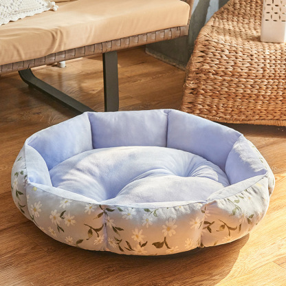 Flower Print Warm Plush Octagonal Cat & Dog Bed