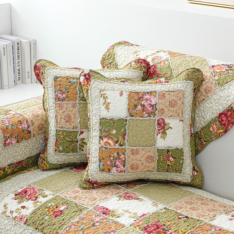 Vintage Flower Plaid Cotton Sofa Cover