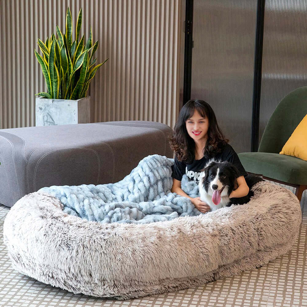 Luxury Super Large Human Dog Bed With Super Soft Throw Blanket