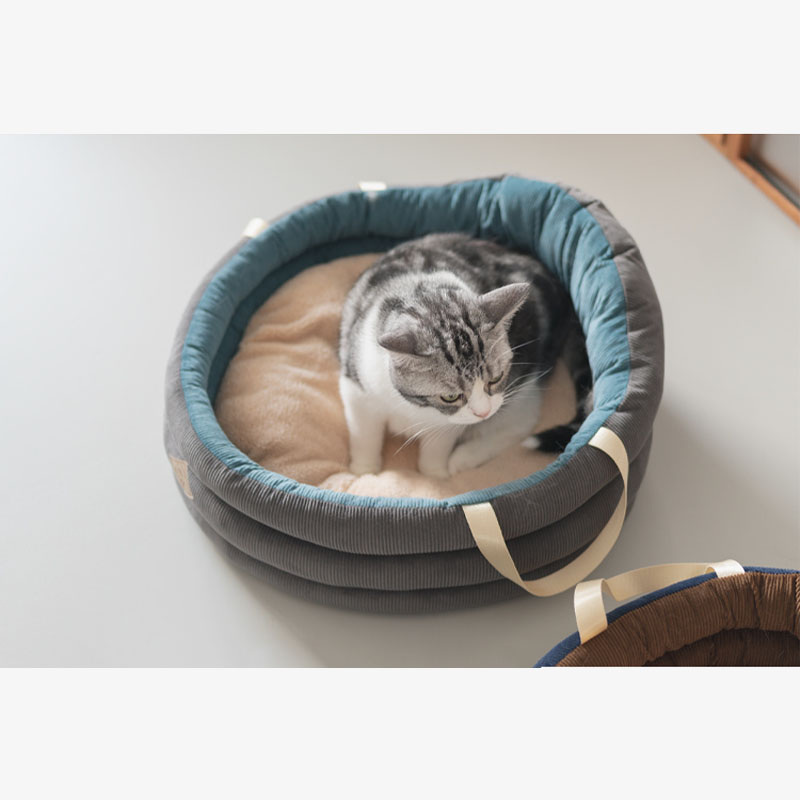 Corduroy Soft Pet Carrier Bag Cat Basket Bed - FunnyFuzzy