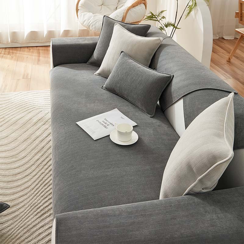 Herringbone Chenille Fabric Furniture Protector Sofa Cover