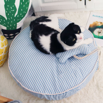 Lovely Bow Tie Removable Round Pet Cushion Bed with Pillow