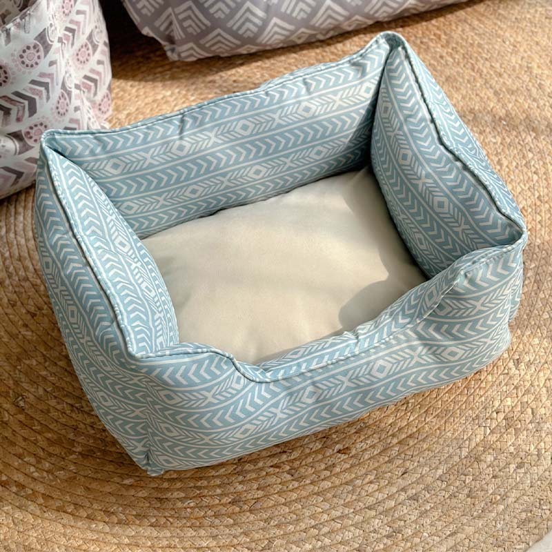 Boho Style Blue Square Cat & Dog Bed for All Season