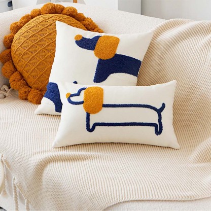 Embroidered Dachshund Pattern Sofa Cushion