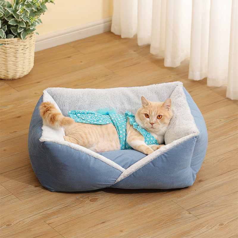 Warm Plush Enclosed Cat Cave Square Dog Bed