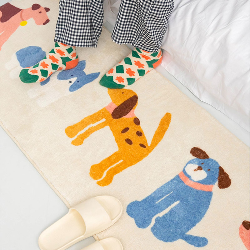 Adorable Cat & Dog Pattern Bedside Rug Children Play Mat