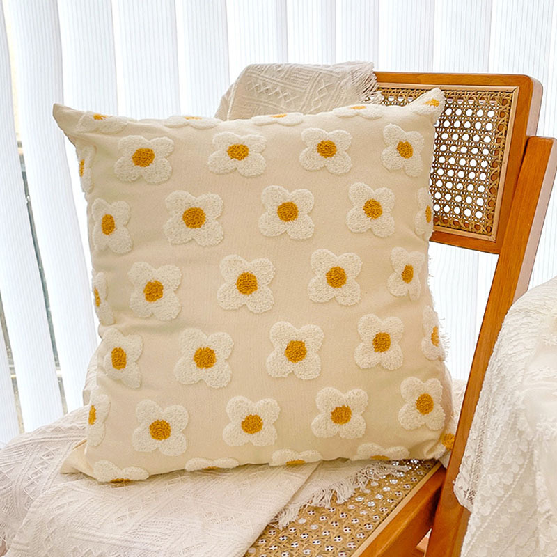 Embroidered Daisy Pillow Sofa Cushion