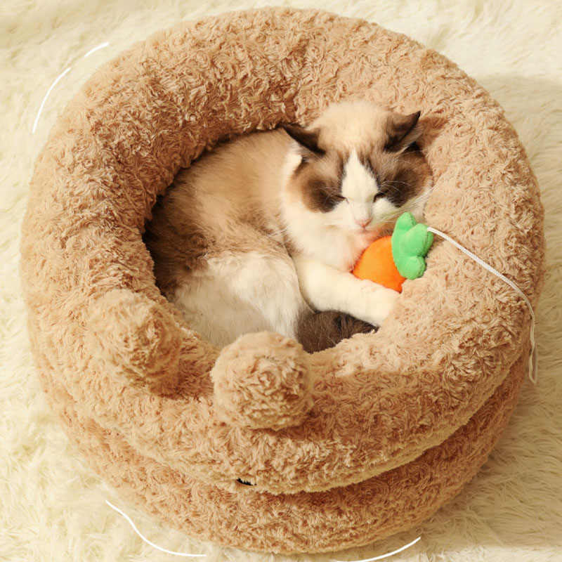 Adorable Warm Deep Sleeping Cat Bed with Carrot Toy