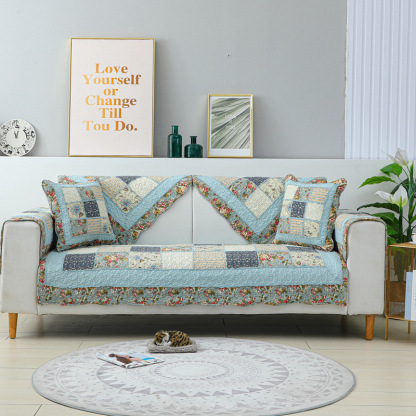 Vintage Flower Plaid Cotton Sofa Cover
