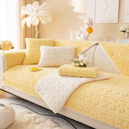 Three-dimensional Flower Pattern Soft Cotton Fleece Washable Sofa Cover