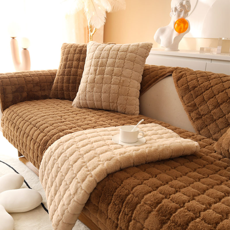Biscuit Plush Soft Non-Slip Sofa Cover