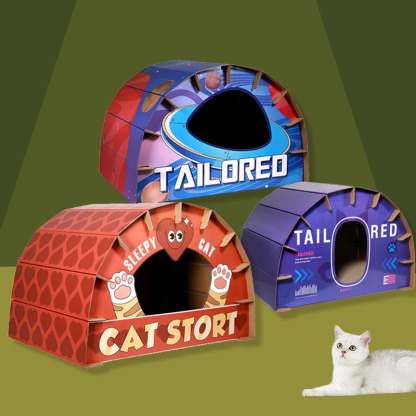 DIY Cardboard Funny Pattern Cat Scratching Board Cat House