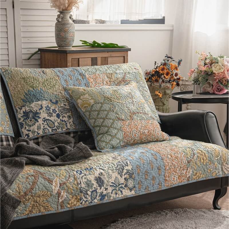 European Floral Cotton Furniture Protector Non-slip Sofa Cover