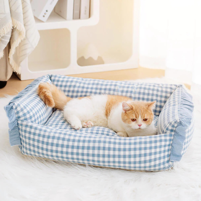Fashion Ruffle Plaid Detachable Warm Dog & Cat Bed