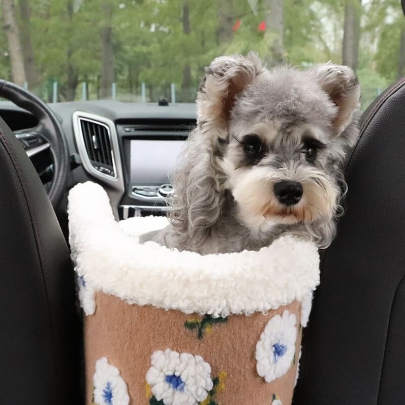 Flower Wool Fleece Dog Car Safety Seat Central Console Pet Car Seat