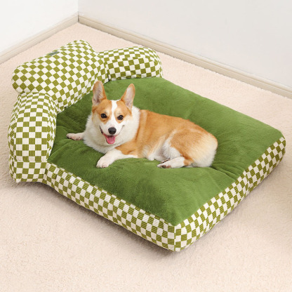 Full Backrest Pet Sofa Chequerboard Plush Dog & Cat Sofa Bed-FunnyFuzzyUK