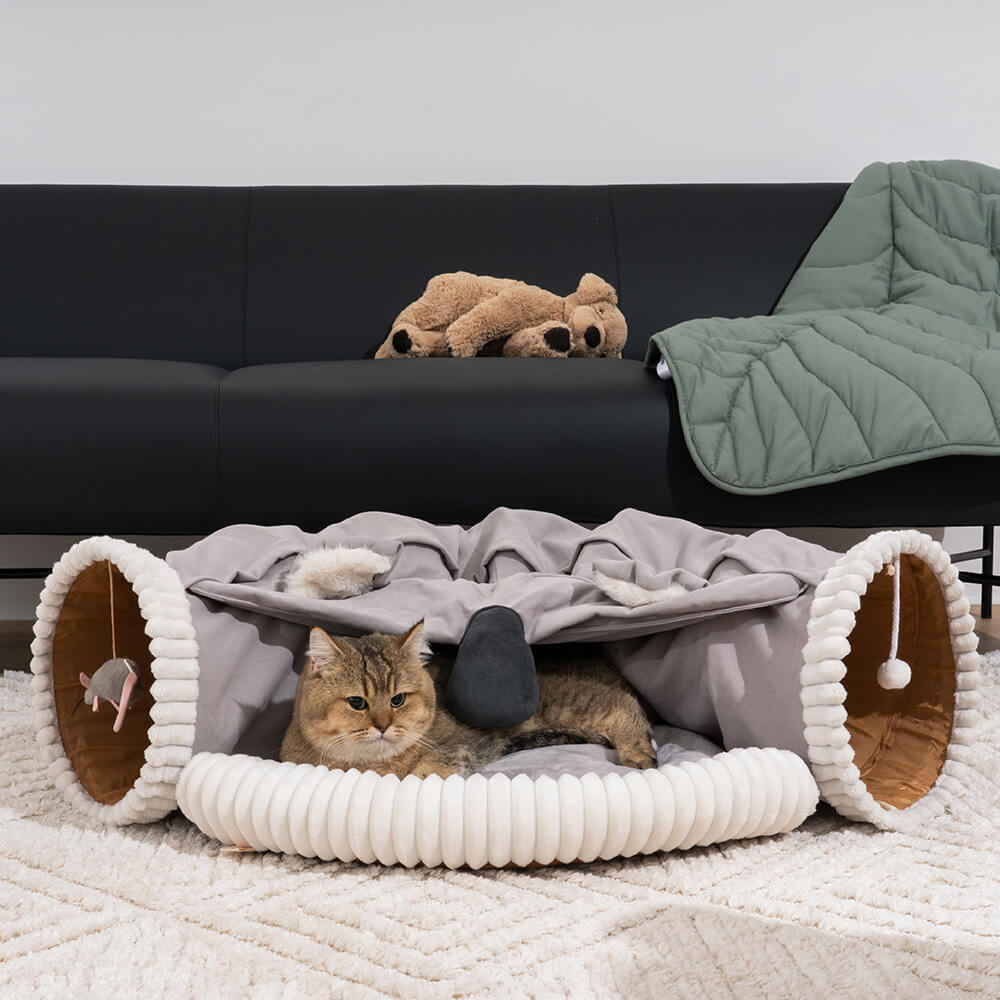 Koalaing 2 in 1 Foldable Indoor Soft Cat Tunnel Bed