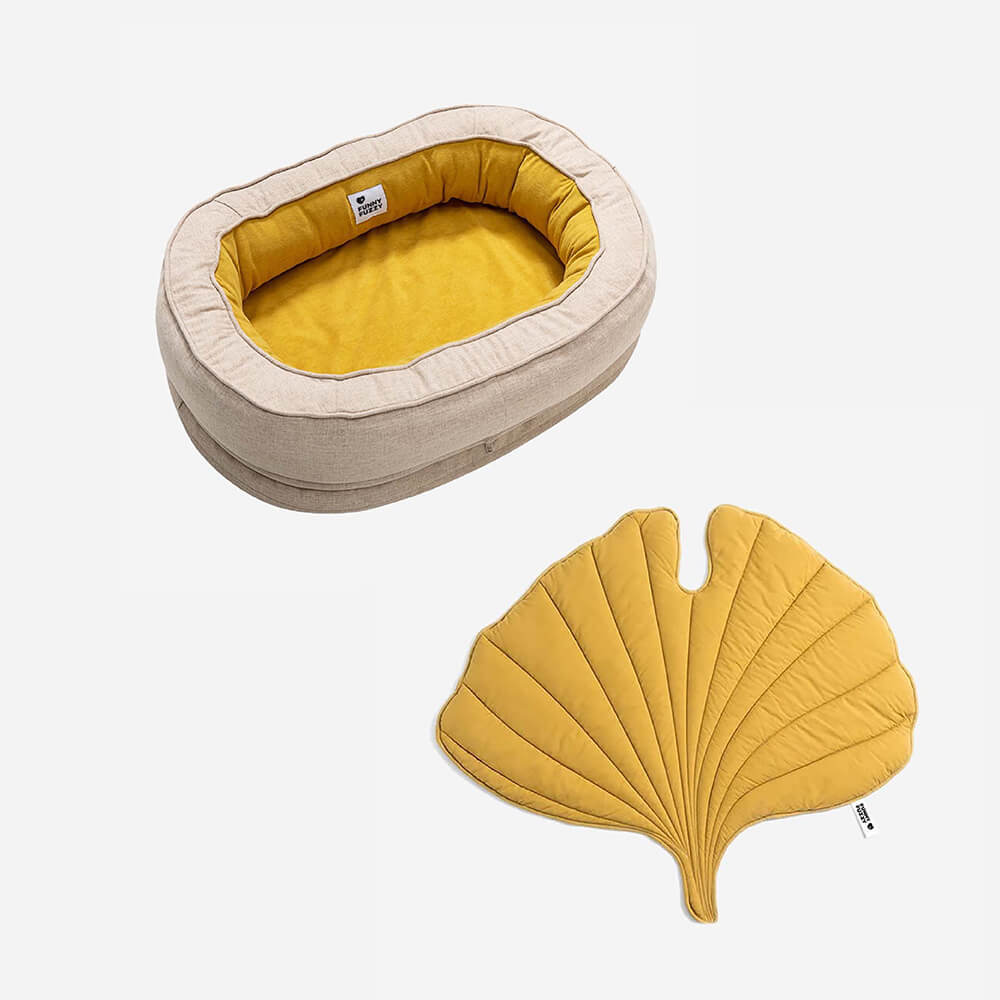 Calming Leaf Shape Dog Blanket With Donut Dog Bed