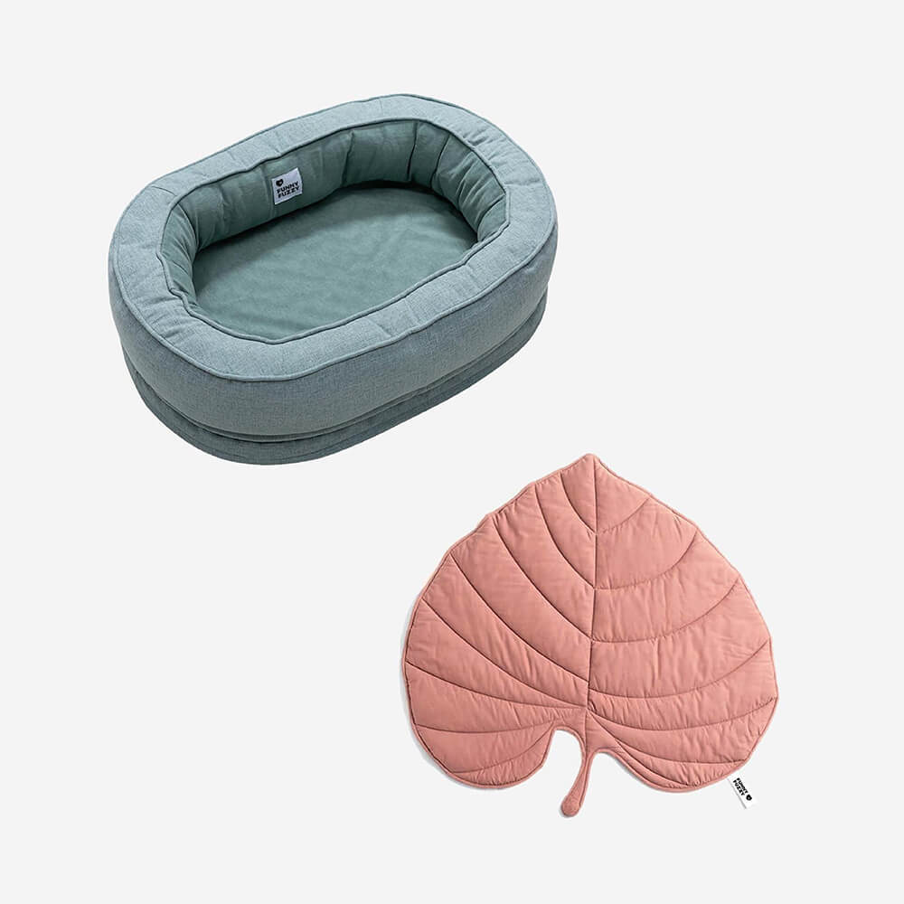 Calming Leaf Shape Dog Blanket With Donut Dog Bed