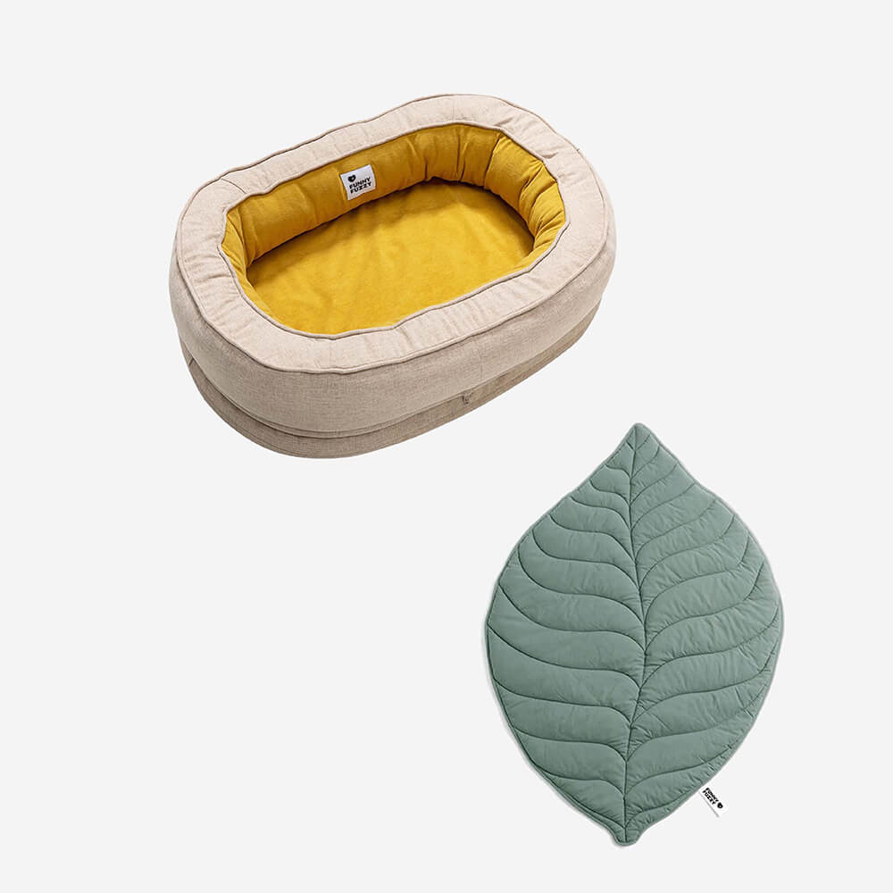 Calming Leaf Shape Dog Blanket With Donut Dog Bed