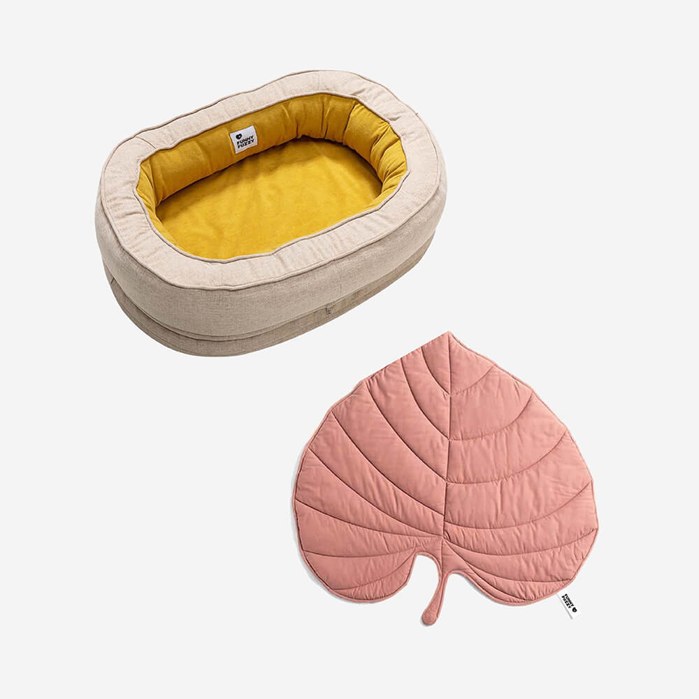 Calming Leaf Shape Dog Blanket With Donut Dog Bed