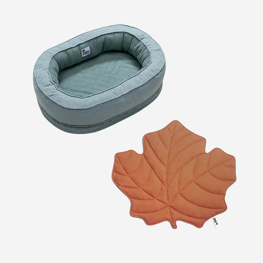 Calming Leaf Shape Dog Blanket With Donut Dog Bed