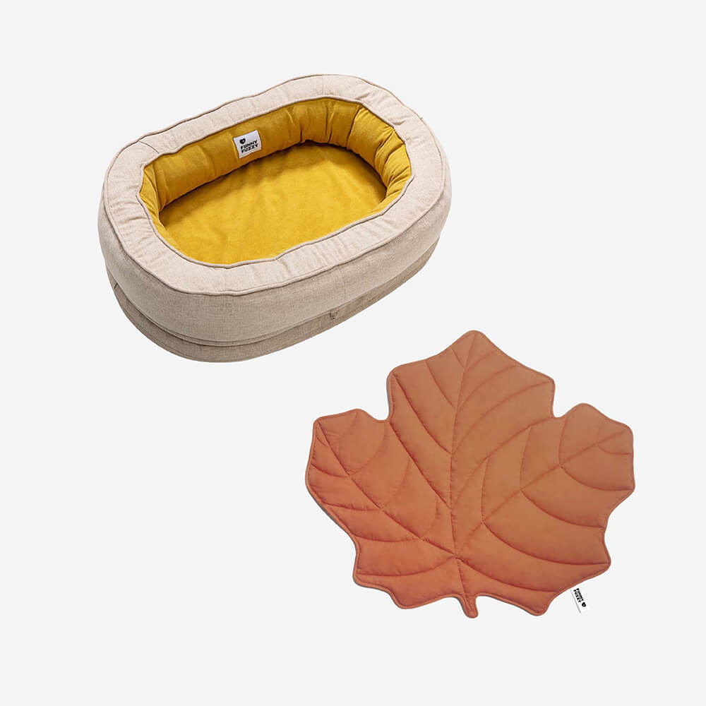 Calming Leaf Shape Dog Blanket With Donut Dog Bed