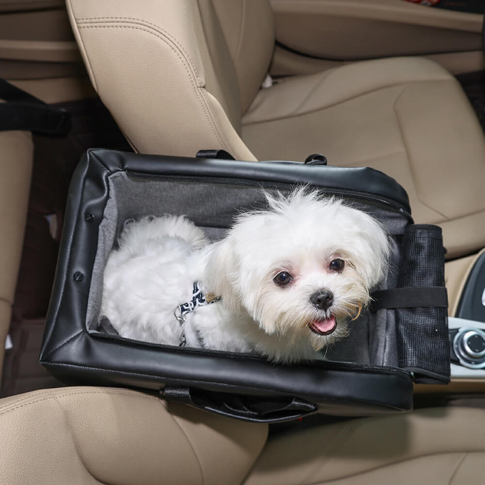 Full Leather Portable Center Console Lookout Pet Car Seat