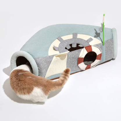 Ship UFO Collapsible Tube with Scratching Ball Cat Tunnel Bed