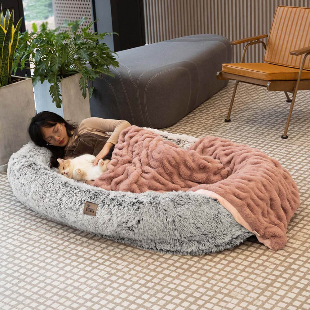 Luxury Super Large Human Dog Bed With Super Soft Throw Blanket