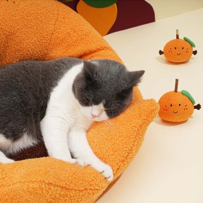 Fruit Series Crystal Velvet Orange Cat Bed