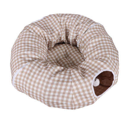 Plaid Foldable Play Channel Cat Tunnel Bed