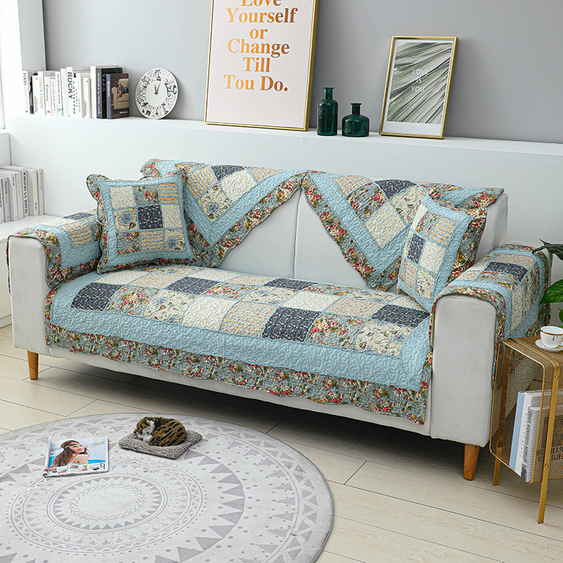 Vintage Flower Plaid Cotton Sofa Cover