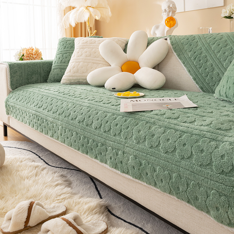Three-dimensional Flower Pattern Soft Cotton Fleece Washable Sofa Cover
