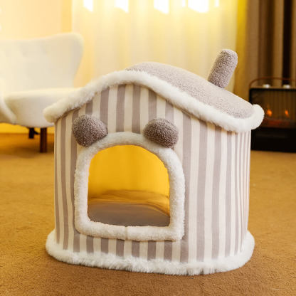 Semi-enclosed Plush Cat House Warm Cat Bed