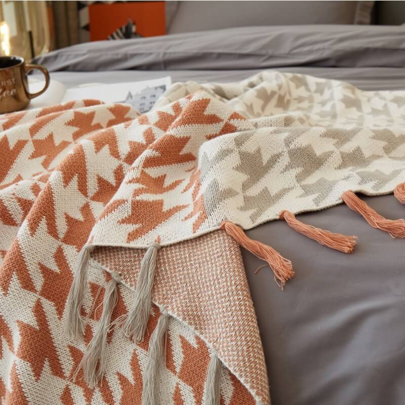 Tassel Knitted Throw Blanket Sofa Blanket