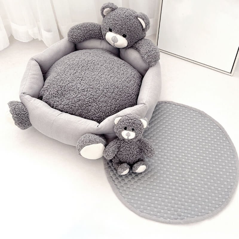 Teddy Bear Pet Bed Ice Silk Mat with Bear Toy