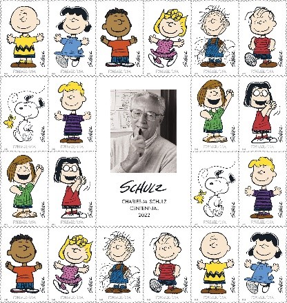 2022 Centennial of Cartoonist Charles M. Schulz's Birth With New Forever First Class Postage Stamps