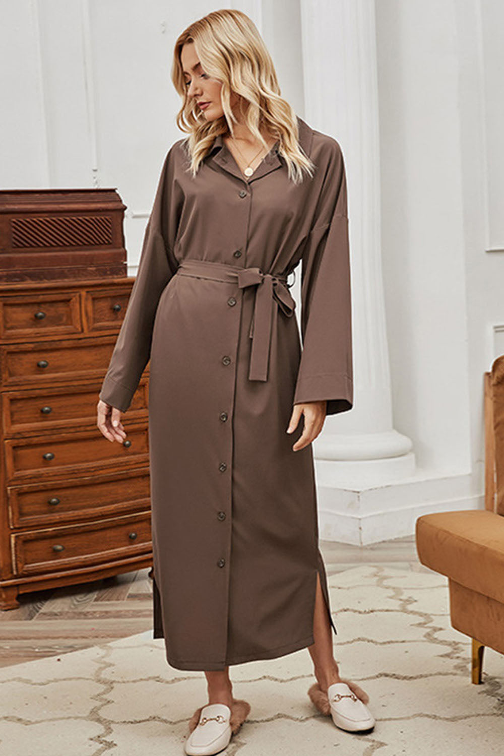 Single-Breasted Belted Shirt Dress